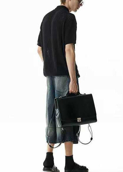 Chic Khaki Asymmetrical Hollow Out Knit Graphic Tees Men Summer