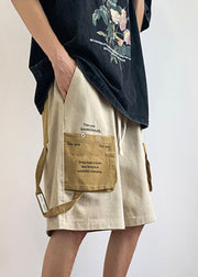 Chic Khaki Letter Elastic Waist Patchwork Cotton Mens Shorts Summer