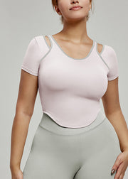 Chic Khaki Patchwork Hollow Out Yoga Tank Tops Summer