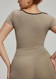 Chic Khaki Patchwork Hollow Out Yoga Tank Tops Summer