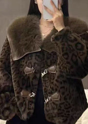 Chic Leopard Peter Pan Collar Button Mink Hair Coats Winter