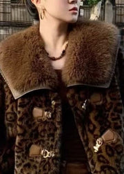 Chic Leopard Peter Pan Collar Button Mink Hair Coats Winter