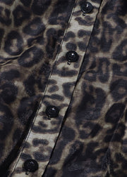 Chic Leopard Peter Pan Collar Tie Waist Chiffon Shirt Dresses Spring