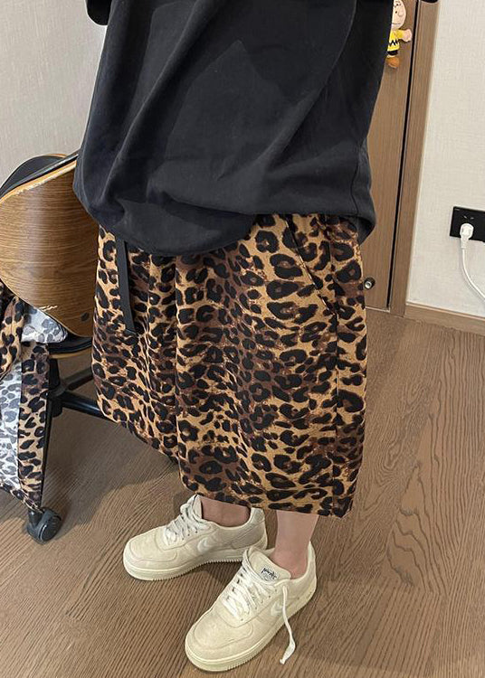 Chic Leopard Pockets Elastic Waist Cotton Mens Shorts Summer