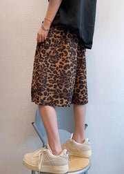 Chic Leopard Pockets Elastic Waist Cotton Mens Shorts Summer
