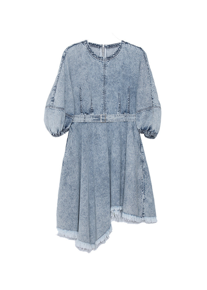 Chic Light Blue Tassel Asymmetrical Patchwork Denim Dress Summer