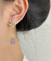 Chic Light Purple Copper Overgild Pearl Drip Glaze Drop Earrings