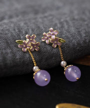 Chic Light Purple Copper Overgild Pearl Drip Glaze Drop Earrings