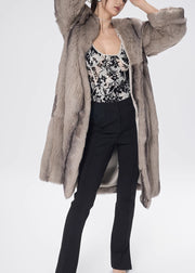 Chic Light Yellow Peter Pan Collar Rabbit Fuzzy Fur Coat Winter