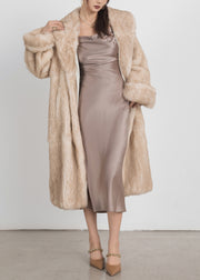 Chic Light Yellow Peter Pan Collar Rabbit Fuzzy Fur Coat Winter