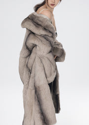 Chic Light Yellow Peter Pan Collar Rabbit Fuzzy Fur Coat Winter