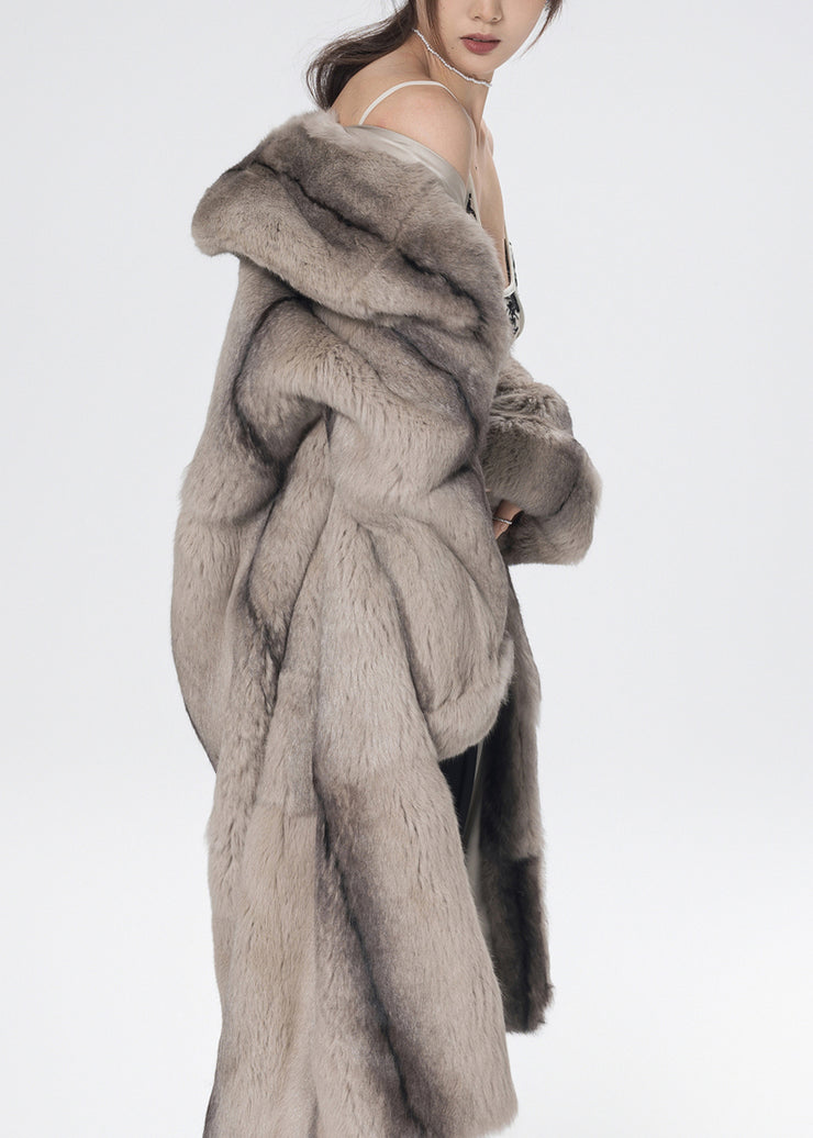 Chic Light Yellow Peter Pan Collar Rabbit Fuzzy Fur Coat Winter