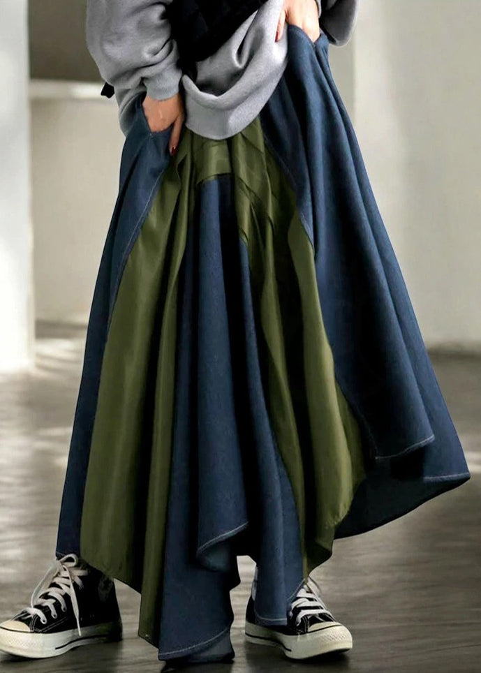 Chic Mixed Color Asymmetrical Patchwork Denim Skirt Summer
