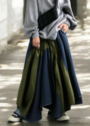 Chic Mixed Color Asymmetrical Patchwork Denim Skirt Summer