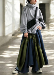 Chic Mixed Color Asymmetrical Patchwork Denim Skirt Summer