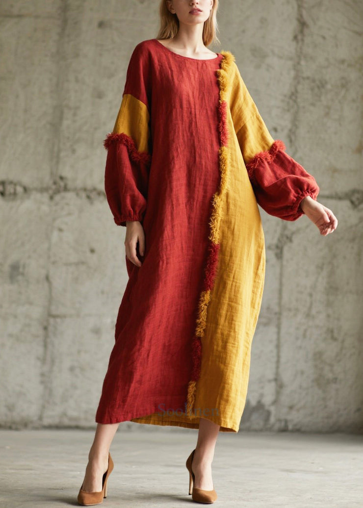 Chic Mixed Color Asymmetrical Patchwork Faux Fur Long Dress Fall