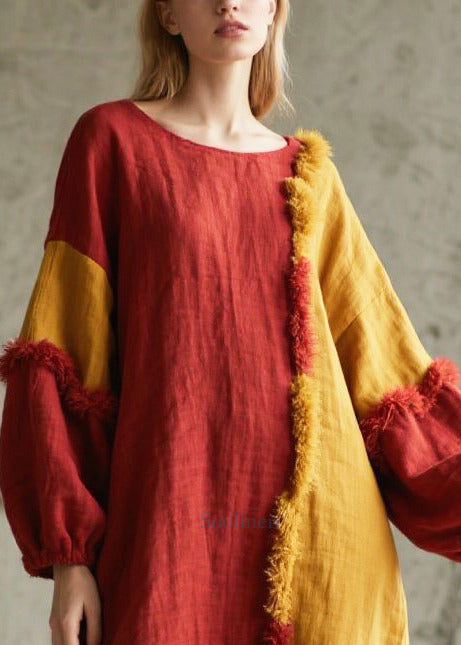 Chic Mixed Color Asymmetrical Patchwork Faux Fur Long Dress Fall