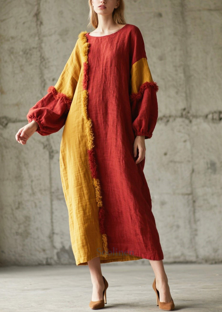 Chic Mixed Color Asymmetrical Patchwork Faux Fur Long Dress Fall