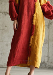 Chic Mixed Color Asymmetrical Patchwork Faux Fur Long Dress Fall