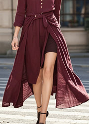 Chic Mulberry Asymmetrical Tie Waist Cotton Dress Spring