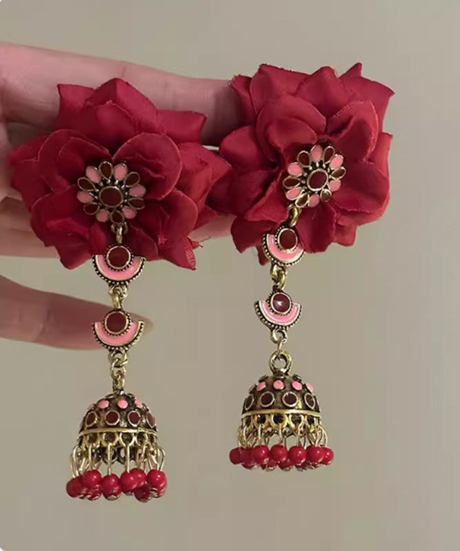 Chic Mulberry Sterling Silver Overgild Rose Tassel Drop Earrings