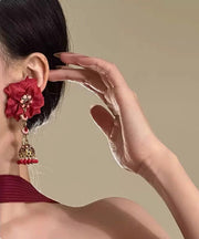 Chic Mulberry Sterling Silver Overgild Rose Tassel Drop Earrings