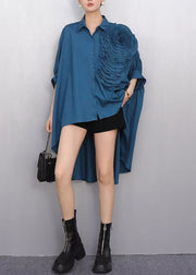 Chic Navy Oversized Stereoscopic Flower Low High Design Long Shirts