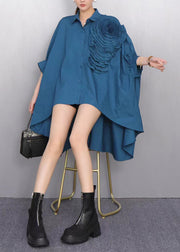 Chic Navy Oversized Stereoscopic Flower Low High Design Long Shirts