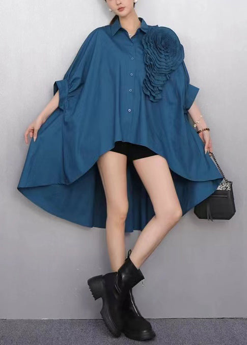 Chic Navy Oversized Stereoscopic Flower Low High Design Long Shirts