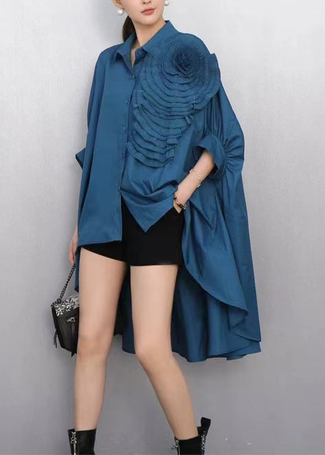 Chic Navy Oversized Stereoscopic Flower Low High Design Long Shirts
