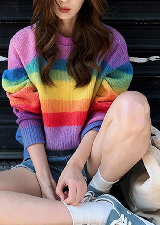 Chic O Neck Striped Warm Knit Sweaters Fall