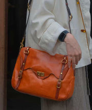 Chic Orange Solid Durable Leather Women Doctor Bag