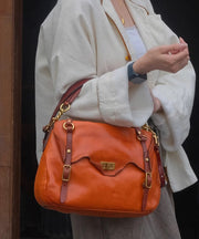 Chic Orange Solid Durable Leather Women Doctor Bag