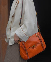 Chic Orange Solid Durable Leather Women Doctor Bag