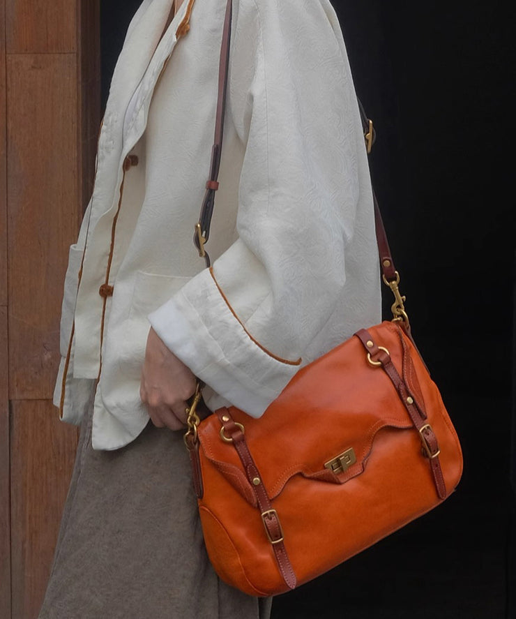 Chic Orange Solid Durable Leather Women Doctor Bag