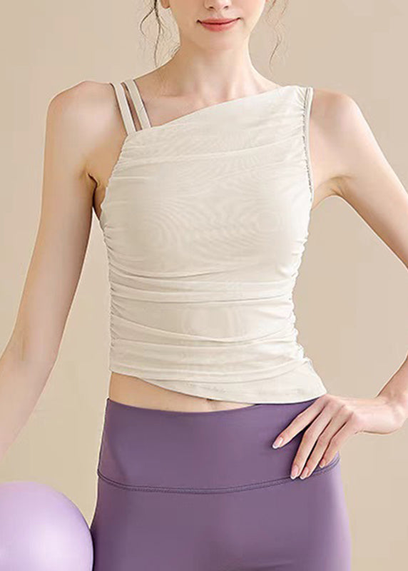 Chic Pink Cold Shoulder Asymmetrical Tulle Yoga Tops Sleeveless