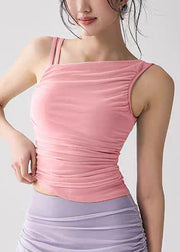 Chic Pink Cold Shoulder Asymmetrical Tulle Yoga Tops Sleeveless