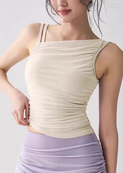Chic Pink Cold Shoulder Asymmetrical Tulle Yoga Tops Sleeveless