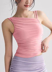 Chic Pink Cold Shoulder Asymmetrical Tulle Yoga Tops Sleeveless