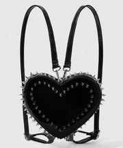 Chic Pink Heart Shape Rivet Faux Leather Backpack Bag