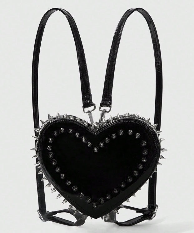 Chic Pink Heart Shape Rivet Faux Leather Backpack Bag