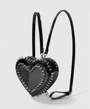 Chic Pink Heart Shape Rivet Faux Leather Backpack Bag