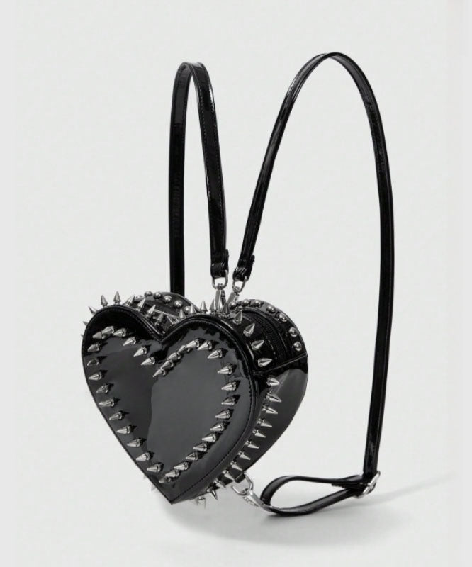 Chic Pink Heart Shape Rivet Faux Leather Backpack Bag
