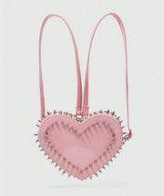 Chic Pink Heart Shape Rivet Faux Leather Backpack Bag