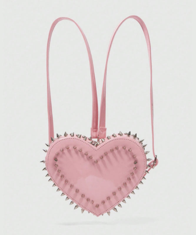 Chic Pink Heart Shape Rivet Faux Leather Backpack Bag