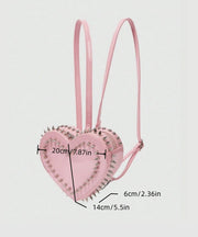 Chic Pink Heart Shape Rivet Faux Leather Backpack Bag