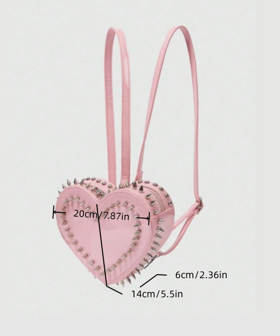 Chic Pink Heart Shape Rivet Faux Leather Backpack Bag