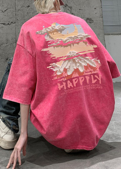Chic Pink O Neck Letter Cotton Men Graphic T Shirts Half Sleeve