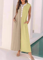 Chic Pink Pockets Patchwork Cotton Jumpsuit Sleeveless