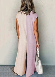 Chic Pink Pockets Patchwork Cotton Jumpsuit Sleeveless